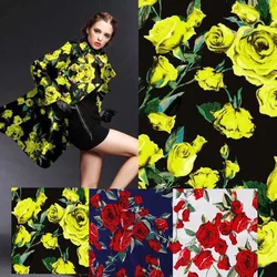 Good,130cm Wide,Vintage Clothing Dress Fabric,Leaves Rose Flower Printed,Slightly Elastic,Sewing Material,100% Cotton Fabric