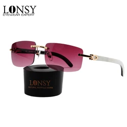 LONSY Fashion Rimles Buffalo Horn Sunglasses Women Brand Designer Vintage Square Sun Glasses For Men Oculos De So Feminino