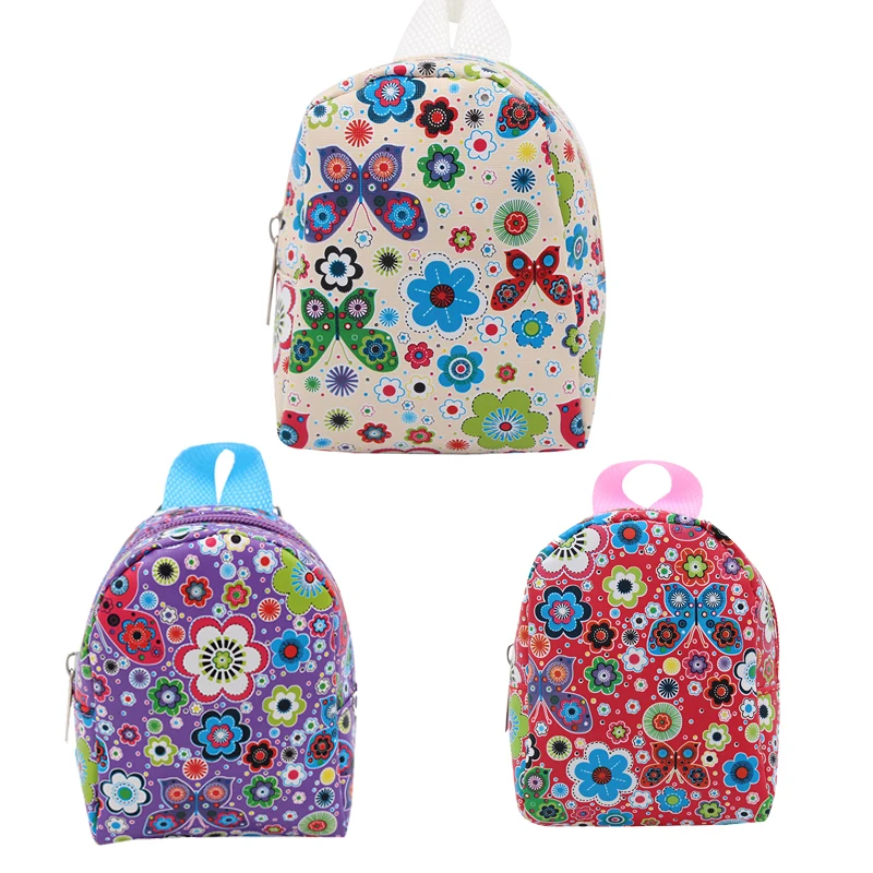 DOLL TALK Baby Doll Cool Fashion Cute Backpack Schoolbag Flower Butterfly Dolls Bag For 18 Inch 43cm Doll Gift