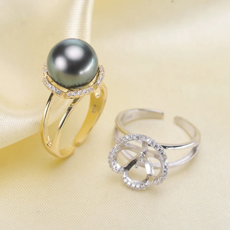 S925 Sterling Silver Pearl Rings Settings Open Adjustable Pearl Rings Components Silver&Gold Color 3Pcs/Lot