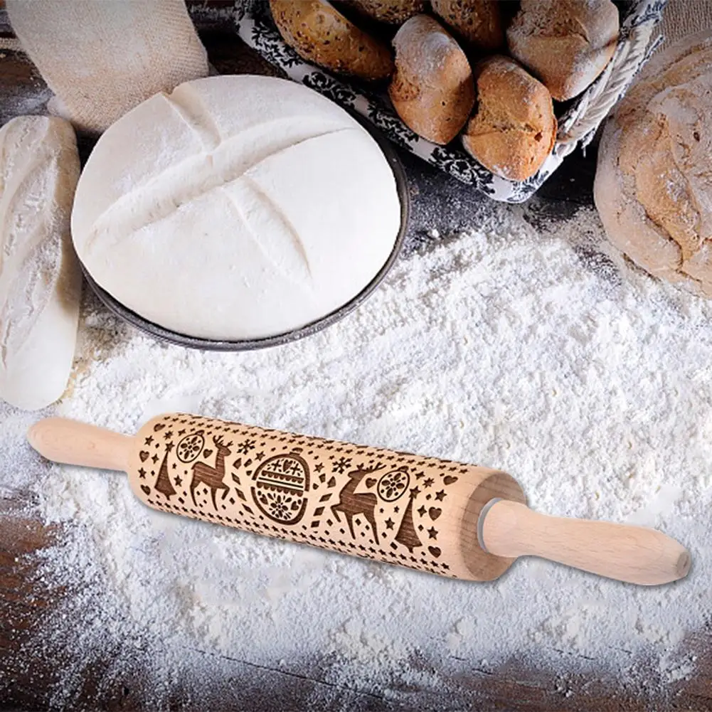 Christmas Snowflake Laser Embossing Rolling Pin Rock Printed Cookie Dough Stick Fondant Tool Baking Cake Dough Engraved Roller