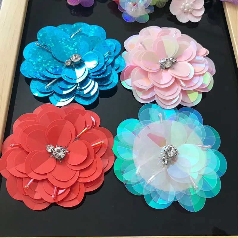 Paillettes Toppe e Stemmi In Rilievo Fiori di Stoffa FAI DA TE Appliue Accessori di Abbigliamento Maglione Decorato 3D Fiore Patch per I Vestiti