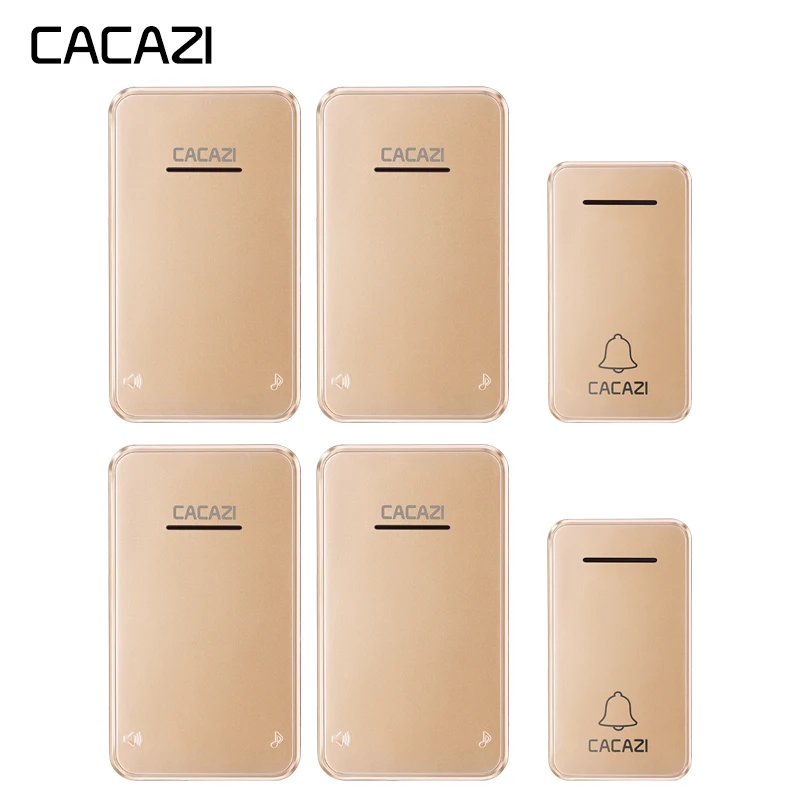 

CACAZI Wireless Doorbell Self-powered No battery Waterproof Led light 2 Button 4 Receiver Cordless DoorBell chimes US EU Plug