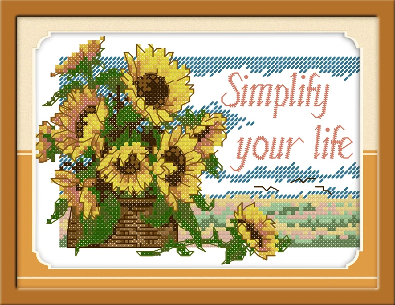 Basket with sunflowers cross stitch kit flowers 14ct 11ct count printed canvas stitching embroidery DIY handmade needlework plus