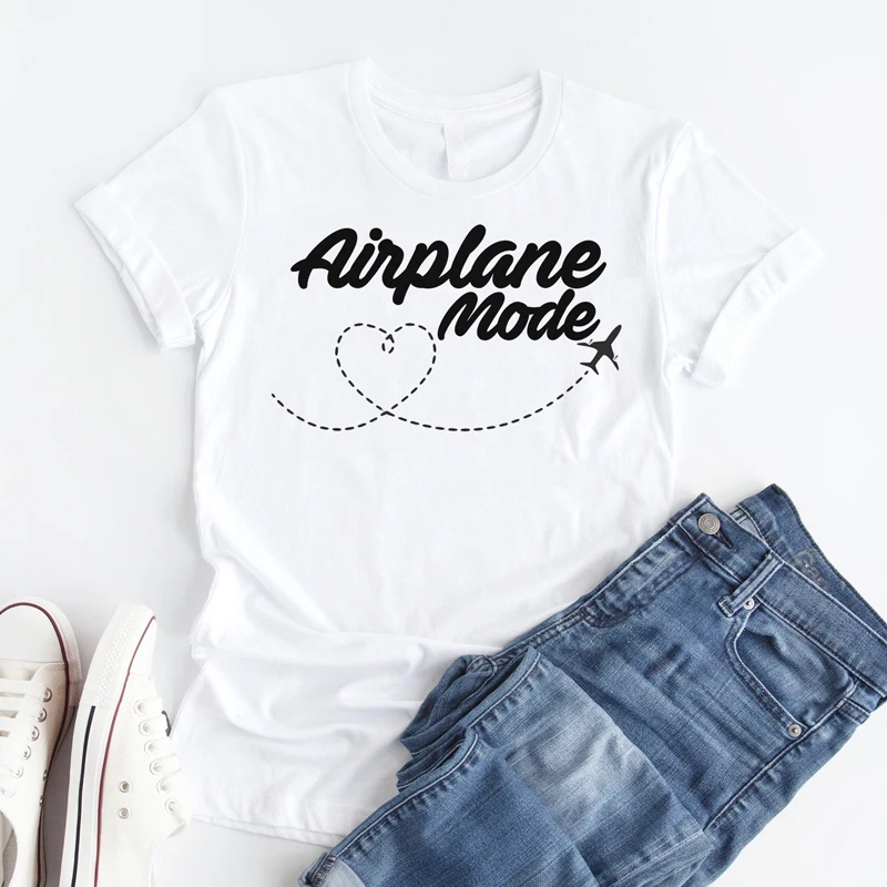 Airplane Mode T-shirt Women Stylish Wanderlust Travel Vacay Tshirt Casual Summer Vacation Tumblr Graphic Funny Tee Shirt Top