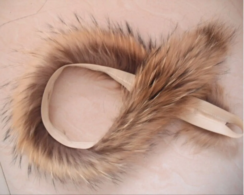 ZDFURS * Real Fur Collar 100% Genuine Raccoon Fur Scarf  70cm Fur Trim of Down Coat Fur Strip/Hooded