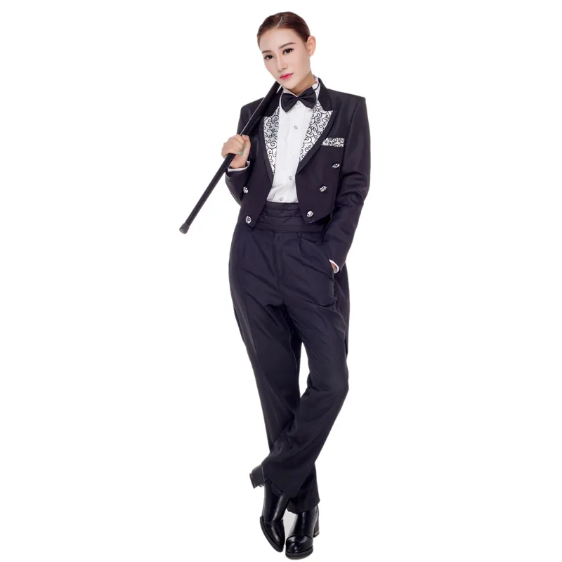 { jacket+pan  }  Men 's stage show Swallowtail Dress Set commanding host play the piano best man welcome dance service