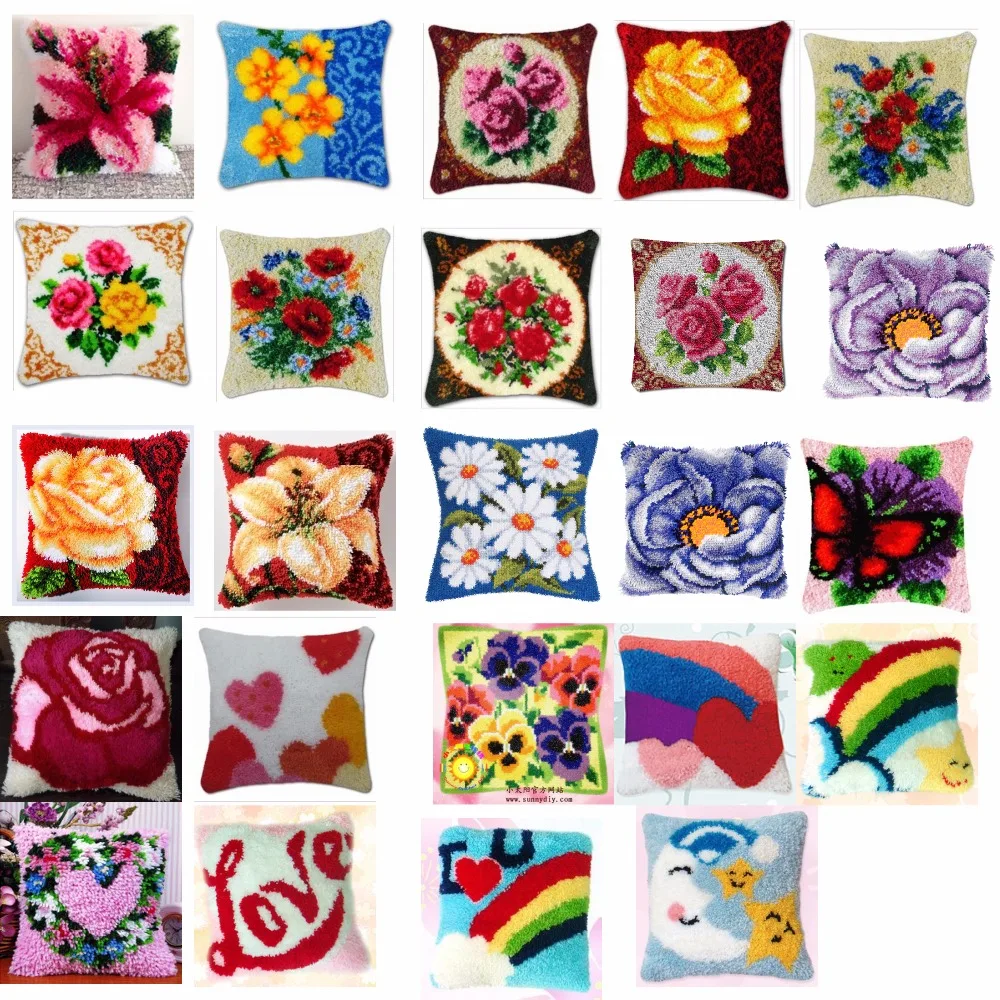 

flowers 3 Cushion Latch Hook Kit Pillow Mat DIY Craft Flower 42CM 42CM Cross Stitch Needlework Crocheting Cushion Embroidery