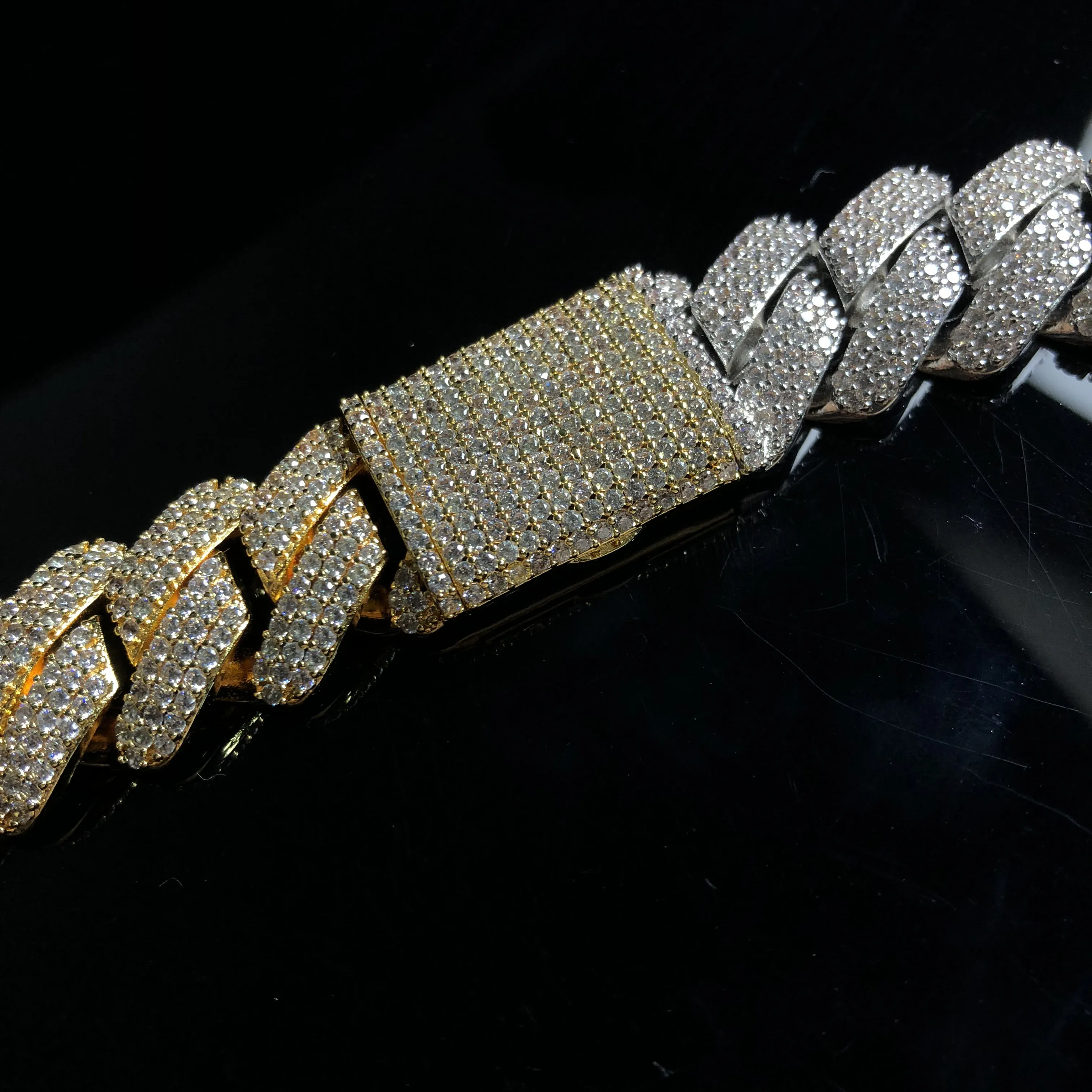 3 rows Hiphop iced out prong cuban link chain