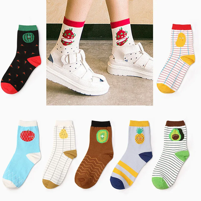 Jacquard Fruit Cotton Socks Women Lovely Striped Avocado Food Socks Dot point New Design Ukraine Kawaii Cute Winter Socks Gift