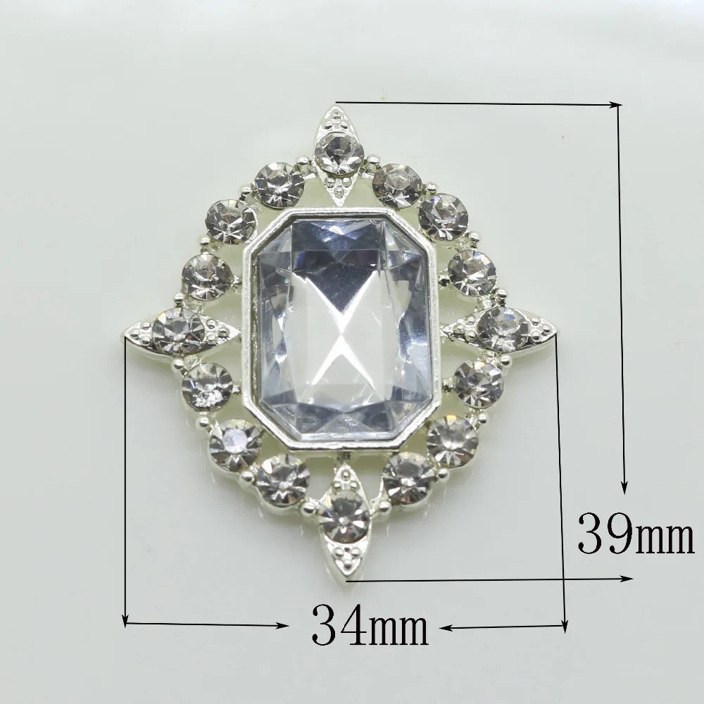 Transparent Crystal Metal Button, Flat Back Clothing Button, Wedding Invitation Decoration, Fashion, 34*39mm, 5 Pcs