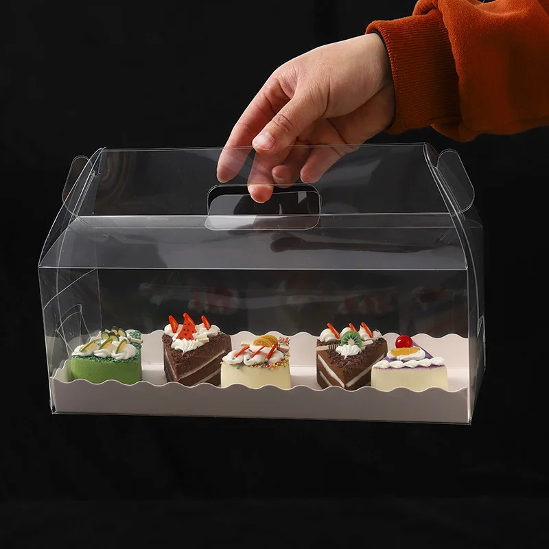 100pcs/lot 3 Size High quality Clear transparent packing box With Cardboard tray Baked cookie Birthday Gift cake box