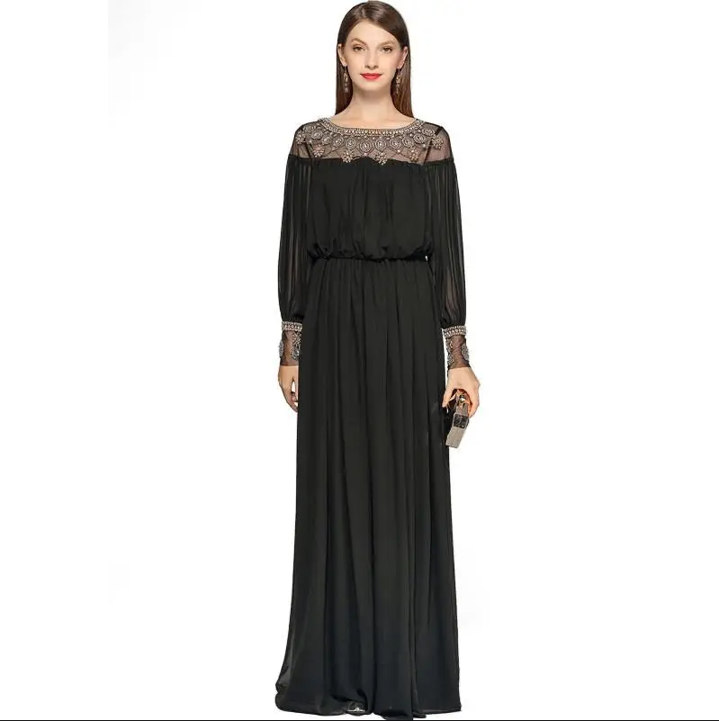 

Black Dress Sexy Fashion Women Luxury Beading Diamonds Floor Length Maxi Long Party Dresses