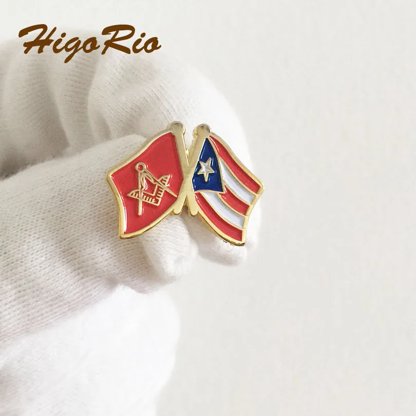 1pcs Enamel Pins Brooch 20mm Small Masonic Square and Compass Puerto Rico Flag Lapel Pin Free Masons Badge