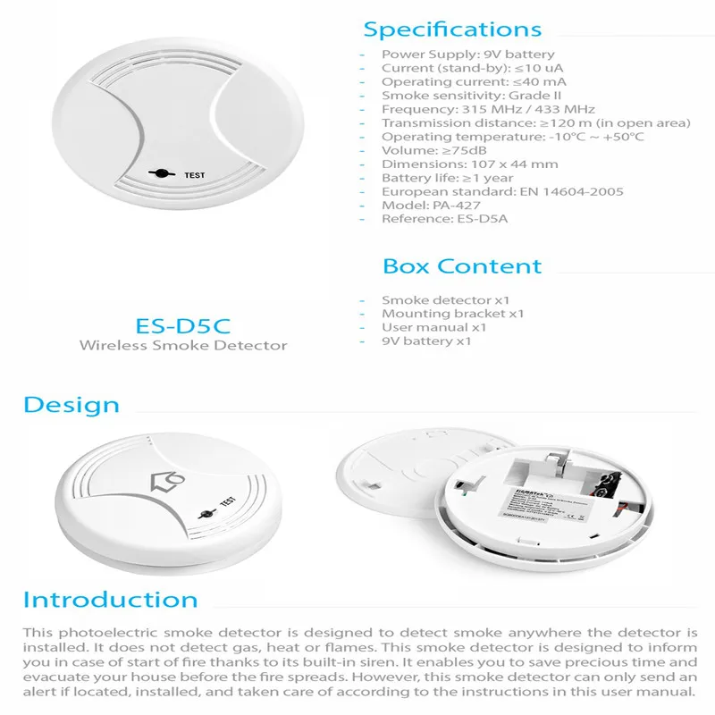 Smarsecur Wireless Fire Protection Smoke Detector Portable Alarm Sensors For G90B plus S4 GSM  Home Security Alarm System