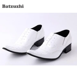 Batzuzhi New Leather Shoes Men Pointed Toe Height Increased Men Shoes Patent Leather White Wedding Shoes for Men, Sizes US6 to12