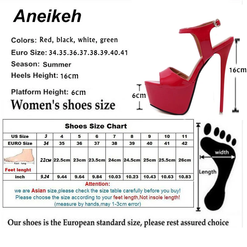 Aneikeh Big Shoe Size 41 42 43 44 45 46 16CM High Heels Sandals Summer Sexy Open Toe Party Dress Platform Gladiator Women Shoes