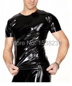 

Black Latex T shirt short sleeves Rubber undershirt plus size latex T-SHIRT