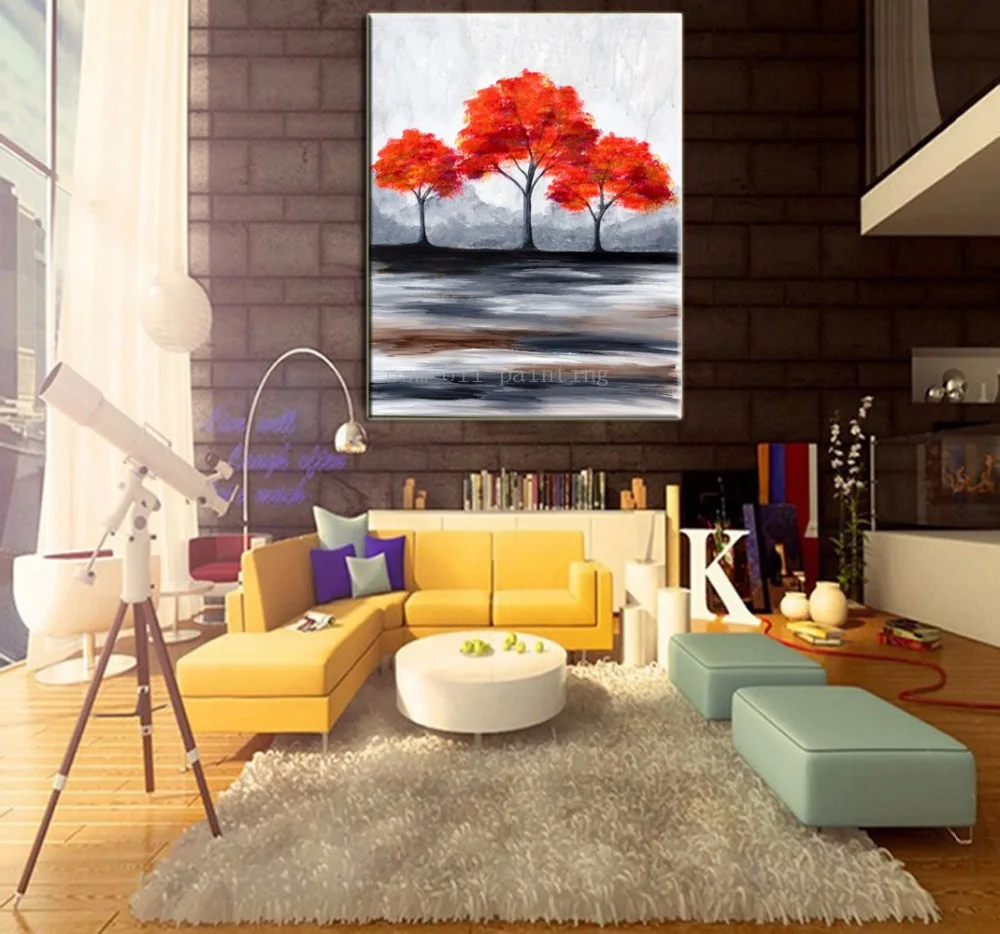 High Quality Top Artist Handmade Abstract Wall Art Beautiful Flower Maple Tree Canvas Picture Handpainted Landscape Oil Painting