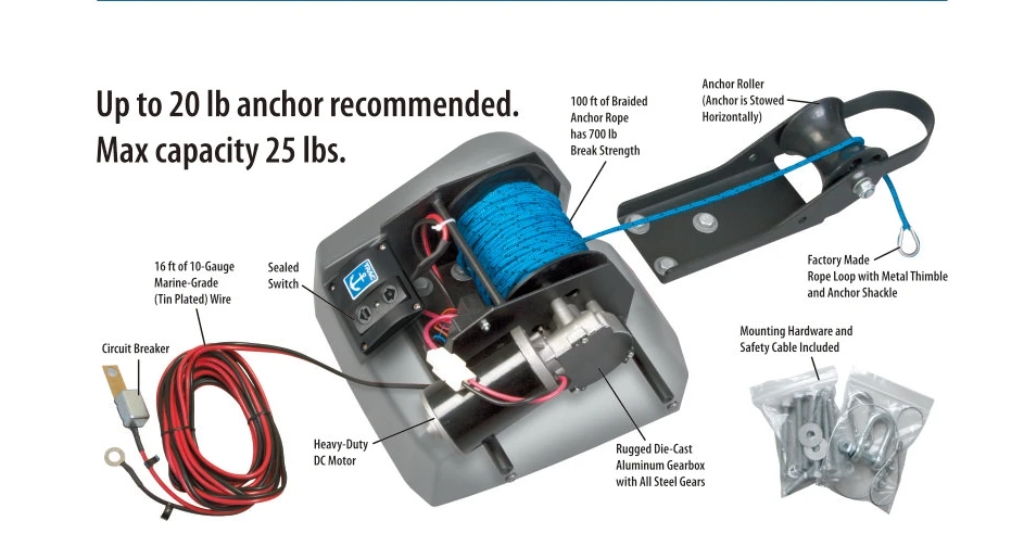 Dla 25lbs kotwica łódź morska jacht ponton żaglówka Heavy Duty 12V elektryczna wciągarka kotwiczna słodkowodna czarna