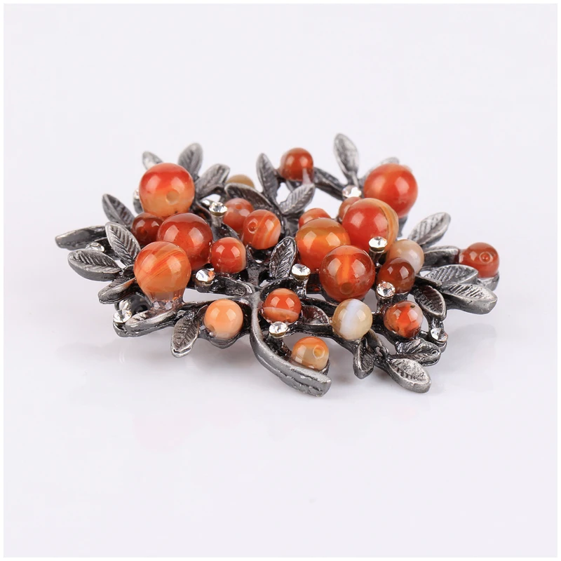 chenlege natural stone enamel bouquet plant leaf brooches vintage for women brooch wedding hijab scarf pins up fashion jewelry