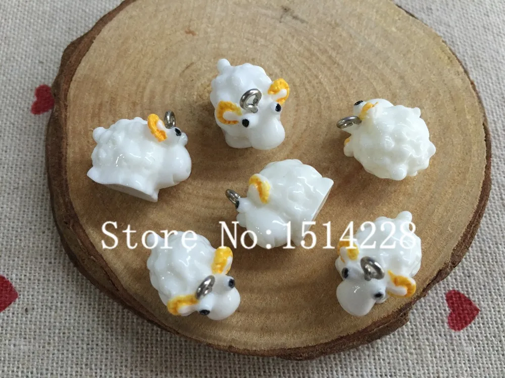 Cute animal charms.3D resin lovely sheep with yellow ear pendant for key chain/phone decoration,DIY.