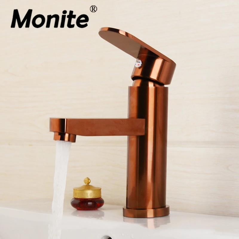 

Durable Solid Brass Bathroom Faucet Basin Faucet Pink Gold-Plated Single Hole torneira Modern Simple Design Mixer Taps