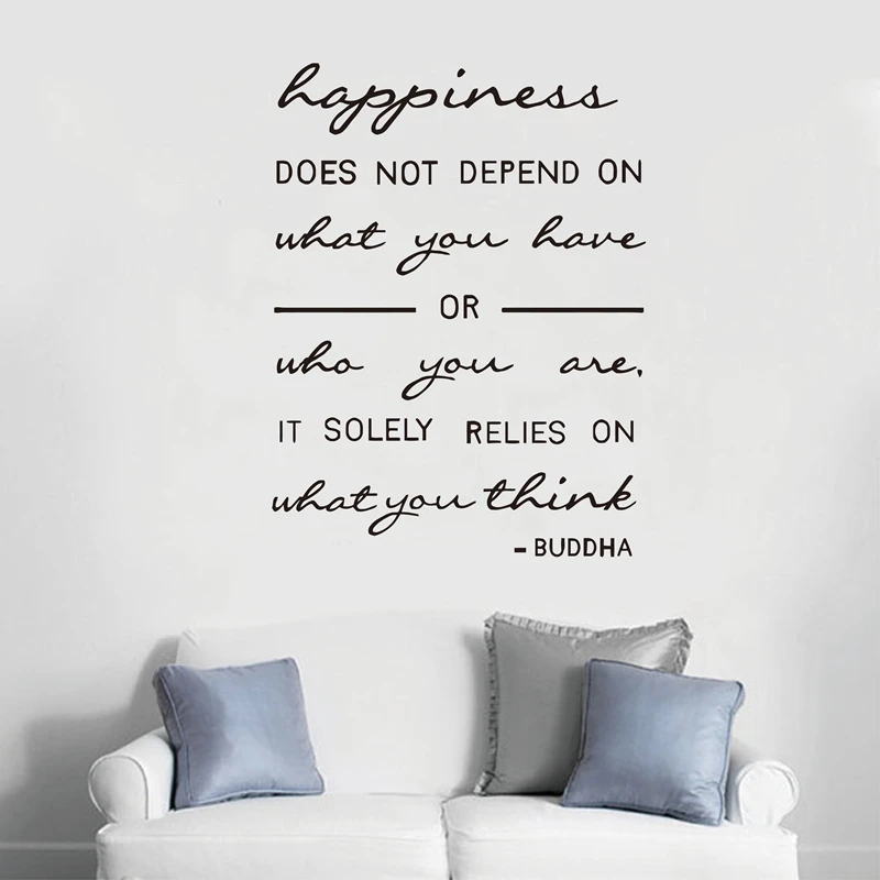 Buddha wall quote decal - Happiness relies on what you think - Buddhism wall art stickers decor 80x60cm Z2061