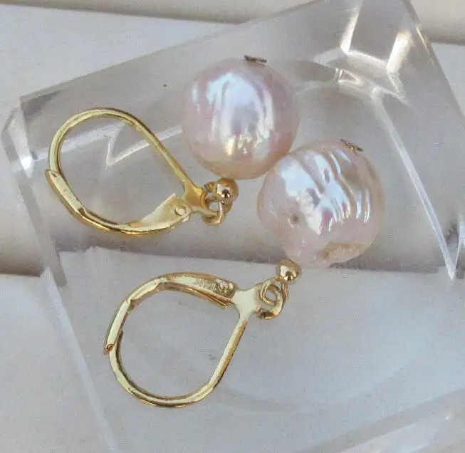 charming 10x11mm natural south sea gold pink drop pearl earrings 14k/20