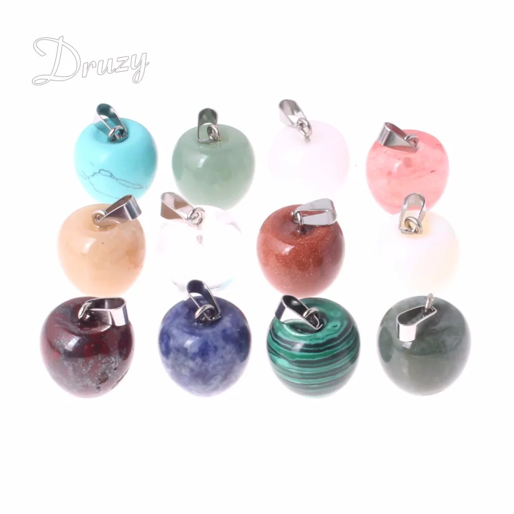 

Druzy 6PC Natural Crystal Stone Apple Pendants Necklaces Charms Jewelry Fruit Pendants Necklace Exquisite Small Jewelry