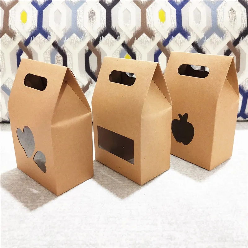 30pcs 10x6x16cm Kraft Stand Paper Boxes Brown Paper Box For Tea Gift Packaging Candy Food Bag With Handle