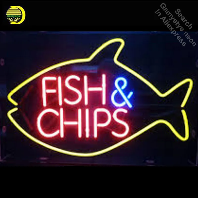 

Fish and Chips Neon Sign REAL GLASS Tube BEER BAR PUB Light Sign Store Display Custom Handcraft Design Iconic Sign Pub Bar Signs