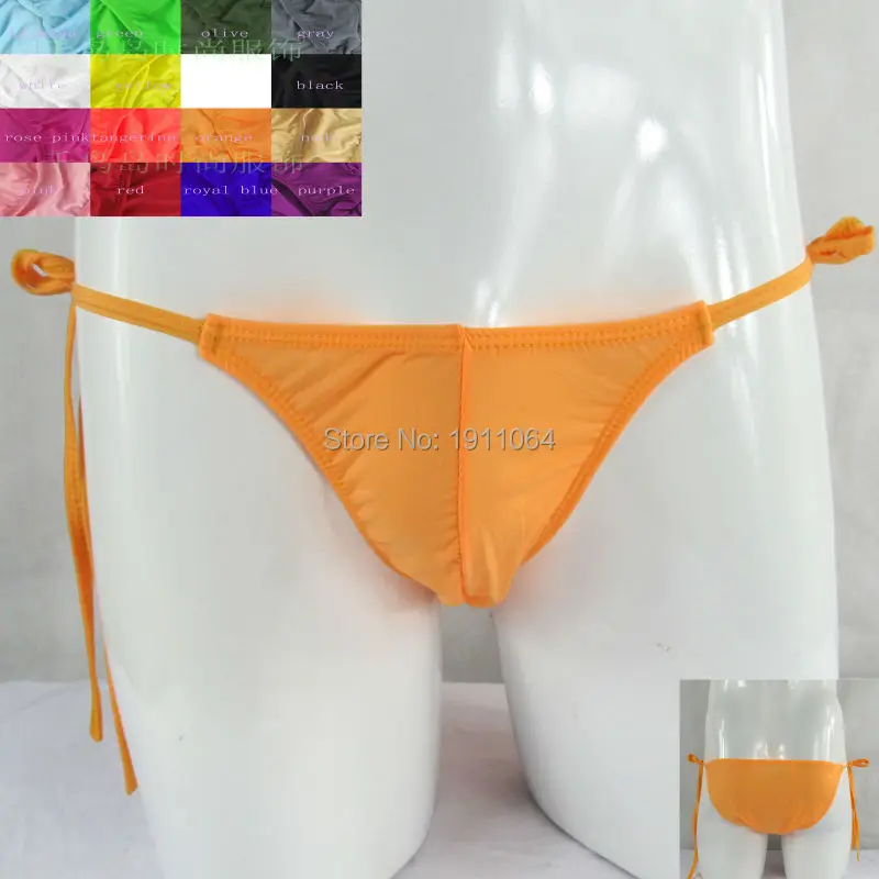 

Mens String Bikini Small Contoured Pouch G7672 side ties semi-C-thru soft silk-like