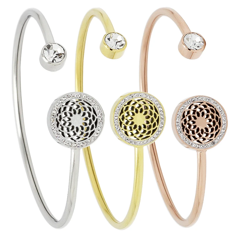 fashion flower jewelry open bangles for women stainless steel adjustable gold/ rose gold bracelets bangles