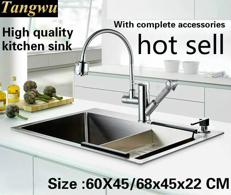 

Tangwu 4 MM thick handmade Food-grade 304 stainless steel kitchen sink large single slot durable 600x450/680x450x220 mm