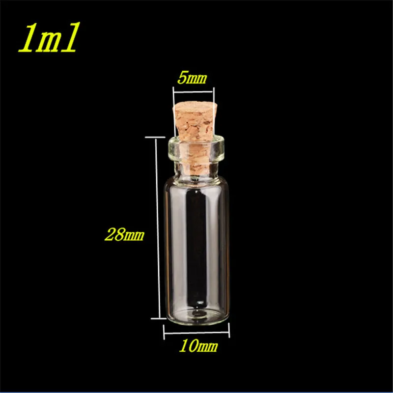 10*28*5mm 1ml Mini Clear Glass Bottles With Cork Empty Glass Vials Jars Small Wishing Bottle 300pcslot