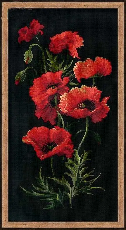 Fiori di papavero rosso punto croce pacchetto pianta set aida 18ct 14ct 11ct panno nero persone kit di ricamo FAI DA TE cucito a mano