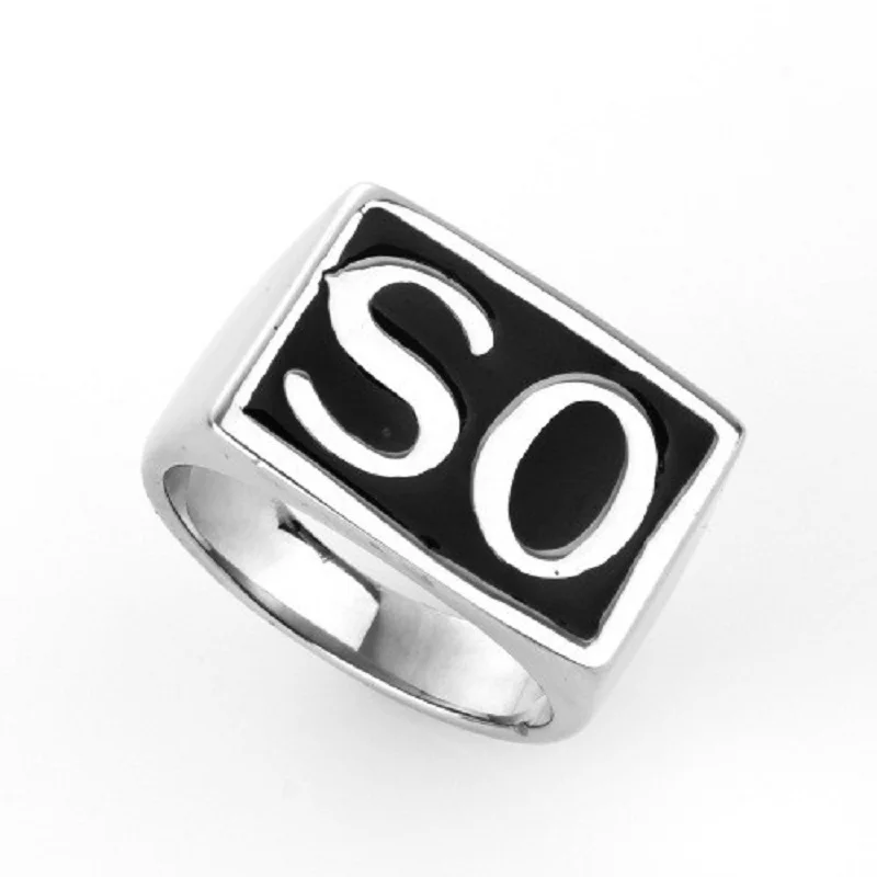 2Pcs Men SONS Ring 316L Stainless Steel SO NS Silver Color Size 7-15 Wedding Biker Motor