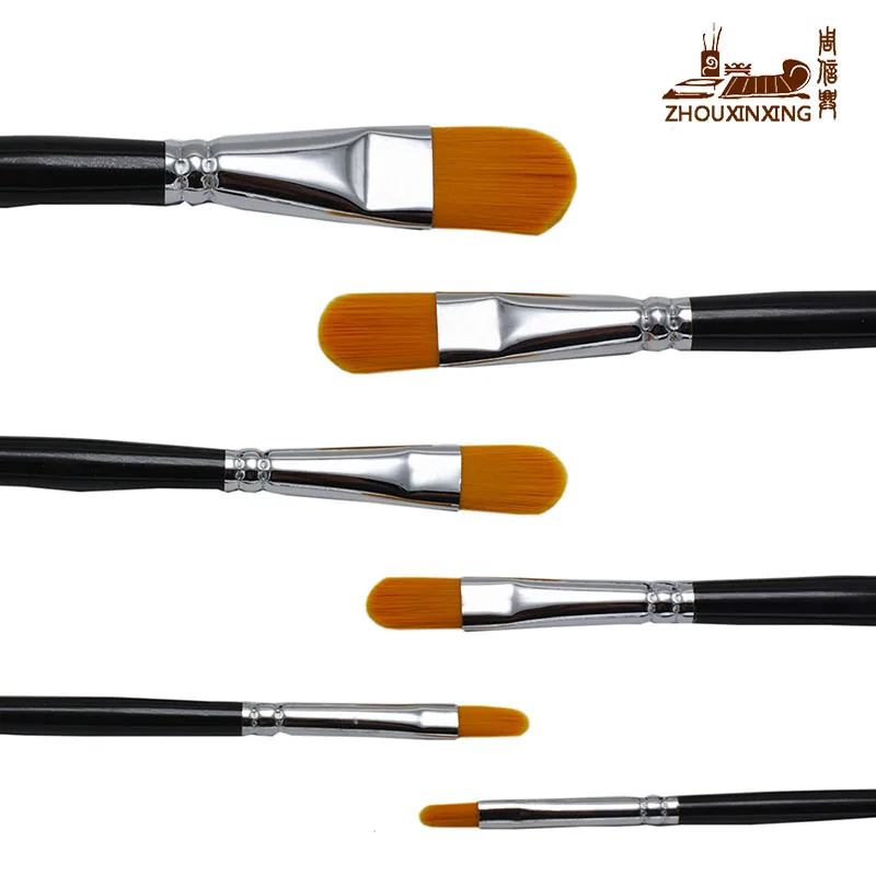 ZHOUXINXING 12pcs/set paint brush High quality nail shap orange nylon acrylic brush black long birch wood rod oil painting brush