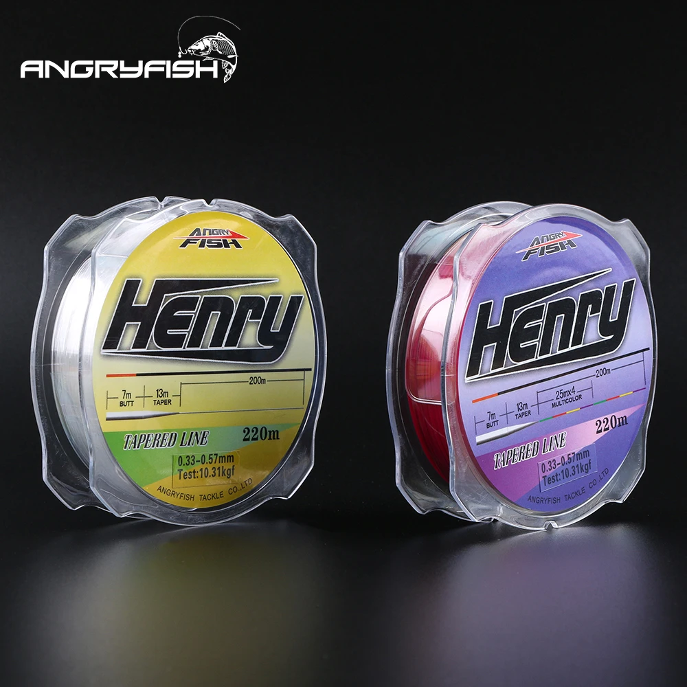 Linha de pesca esportiva angryfish, linha de pesca de nylon afunilada, popular, de 220m, série engarrafada