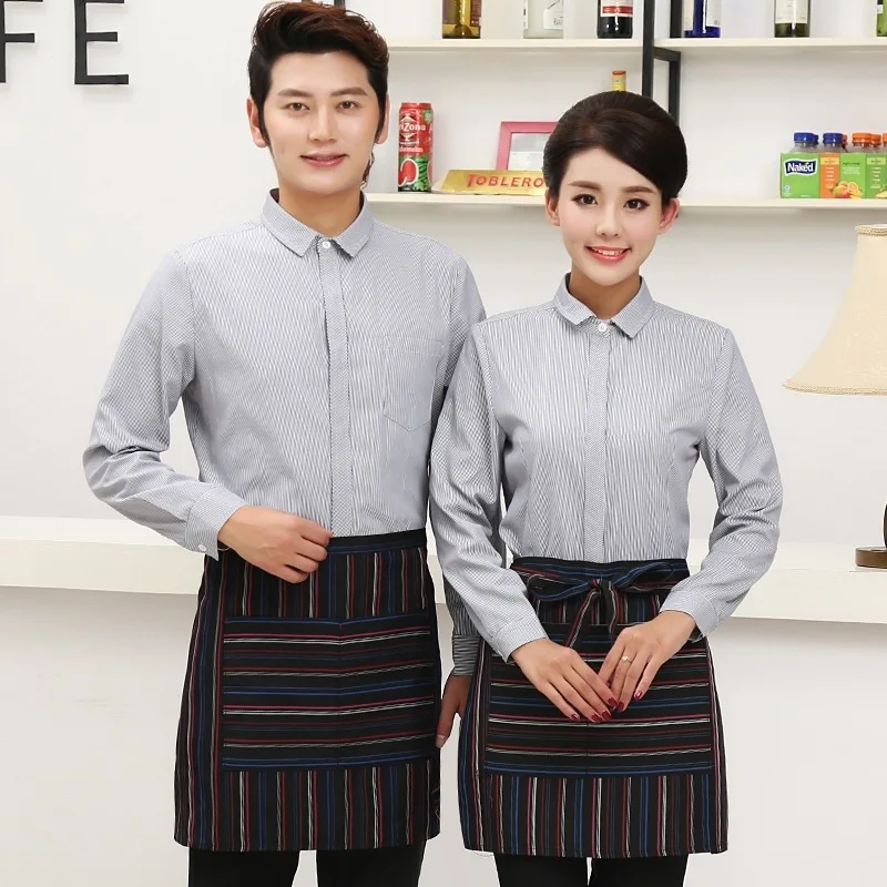 

Hotel Work Clothes Women Waitress Restaurant Hotpot Uniform Catering Dining Long Sleeves Single Shirt Waiter Men Overalls H2355