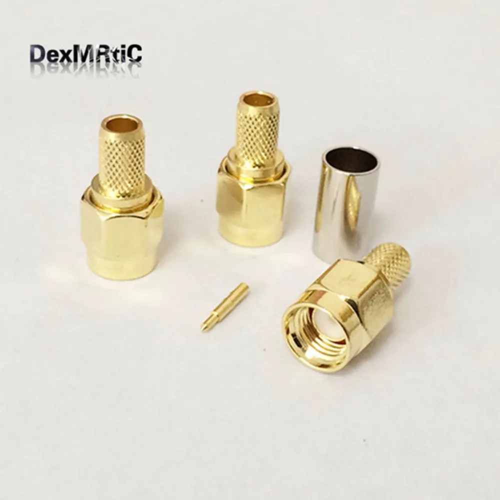 

100pc SMA male plug RF Coax Connector Crimp for RG58 RG142 RG400 LMR195 Cable SMA Connector Straight Goldplated NEW wholesale