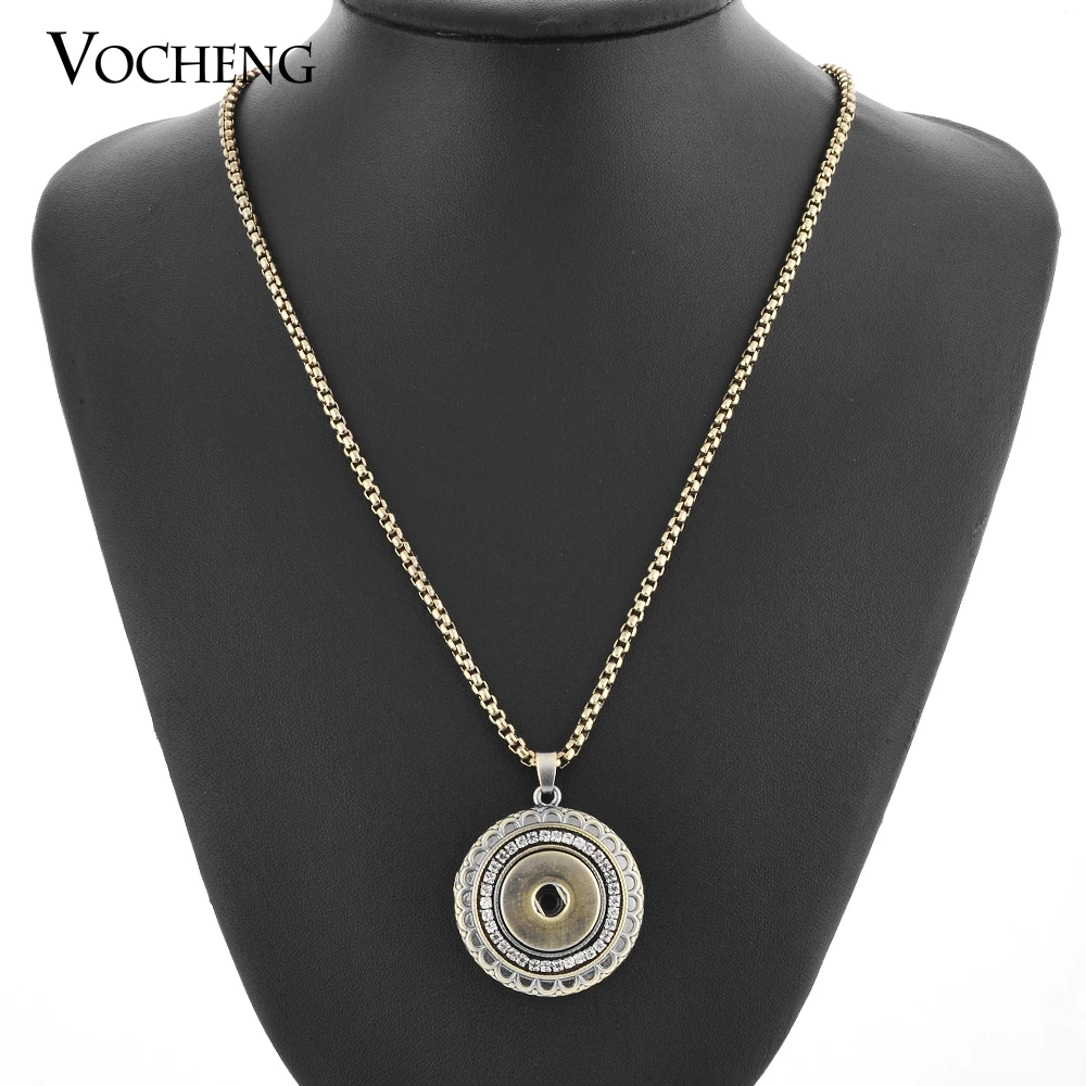 Vocheng Snap Button Bronze Pendant Necklace Inlaid Crystal 18mm Interchangeable Jewelry NN-474