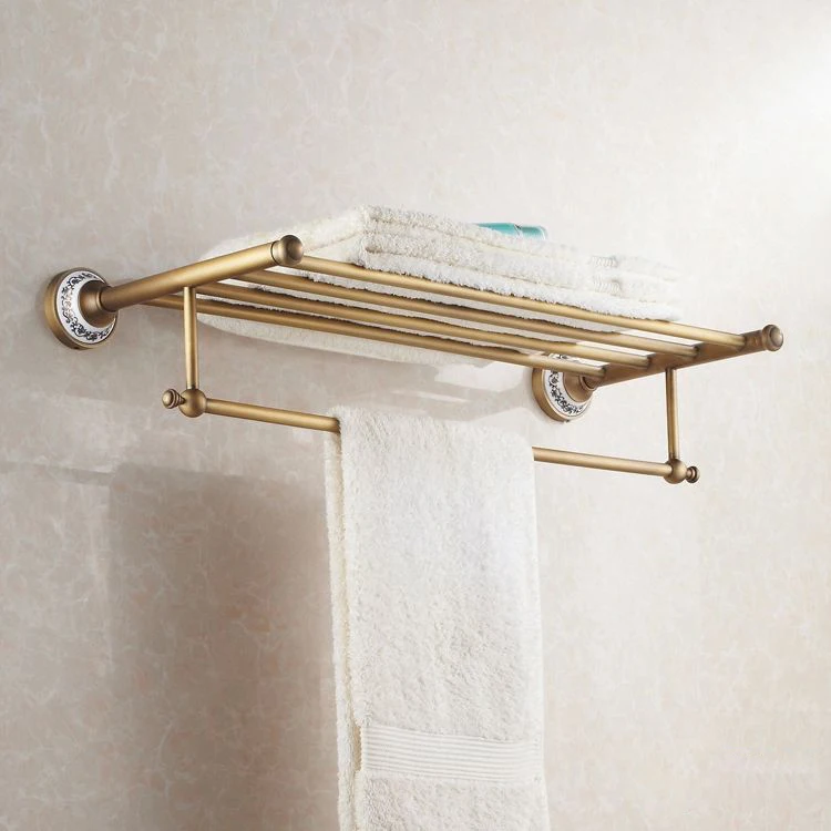 Bathroom Shelves Antique Brass With Ceramic Towel Rod Towel Rack Hangers Bar Bathroom Accessories Luxury Bath Wall Shelf HJ-1812