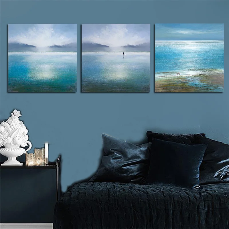 

Blue Ocean Seascape Beach Painting Scandinavian Posters and Prints Modern Nordic Art Modular Wall Picture for Living Room Decor