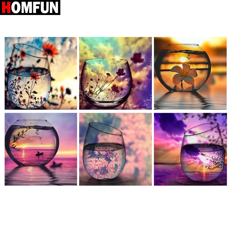 

HOMFUN Full Square/Round Drill 5D DIY Diamond Painting "Cup sunset scenery" Embroidery Cross Stitch 5D Home Decor Gift