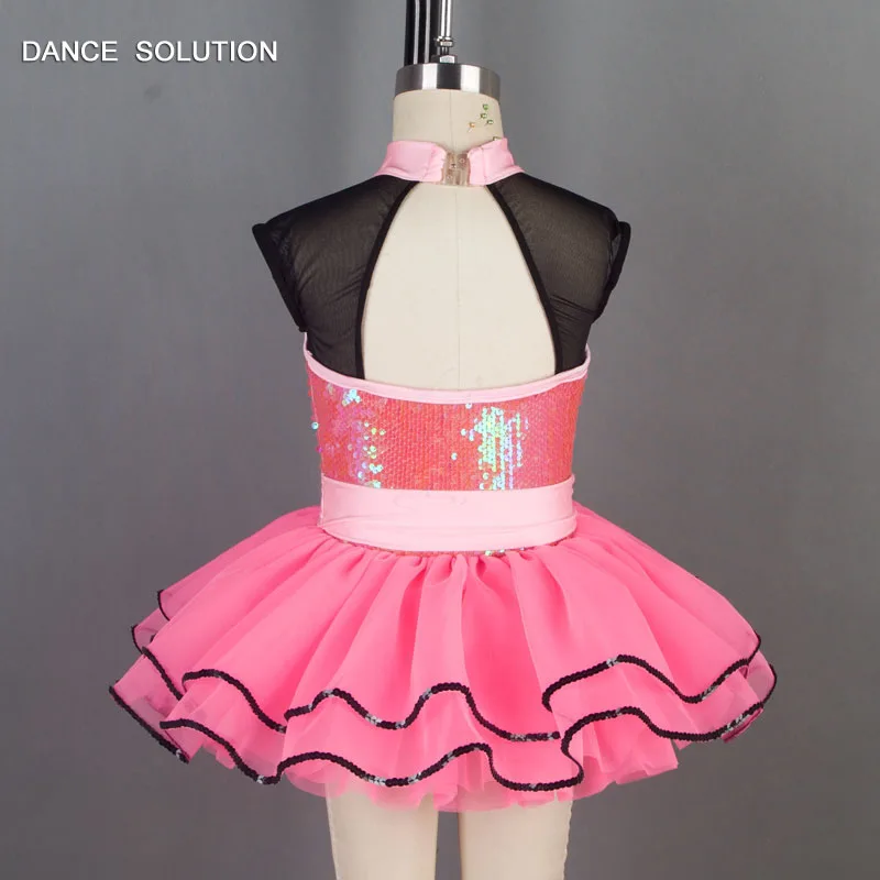 Sequin Spandex Bodice with Short Tulle Skirt Children Sleeveless Ballet Tutu Dress Stage Performance Costumes for Girls 19068