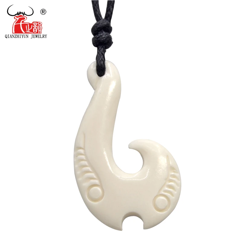 Gx036 nova zelândia maori jóias mão-esculpida osso de iaque gancho de peixe pingente tribos primitivos totem amuleto havaí pingente para presente