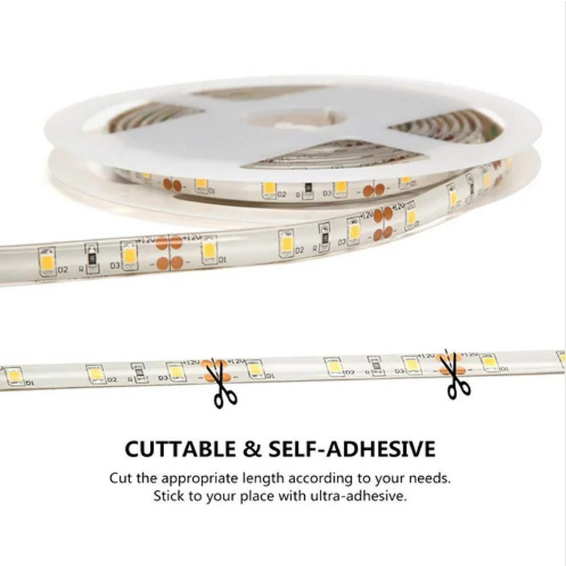 2835 PIR Motion Sensor LED Strip Light 1M-5M 60 LEDs/m With 12V Power Adapter Human Body Sensor Lights Bed Kitchen Closet Lamp