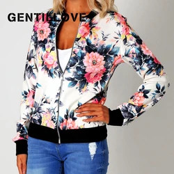 Gentillove donna autunno Retro stampa floreale cerniera giacca Casual corta manica lunga capispalla giacca base Bombe Famale oversize